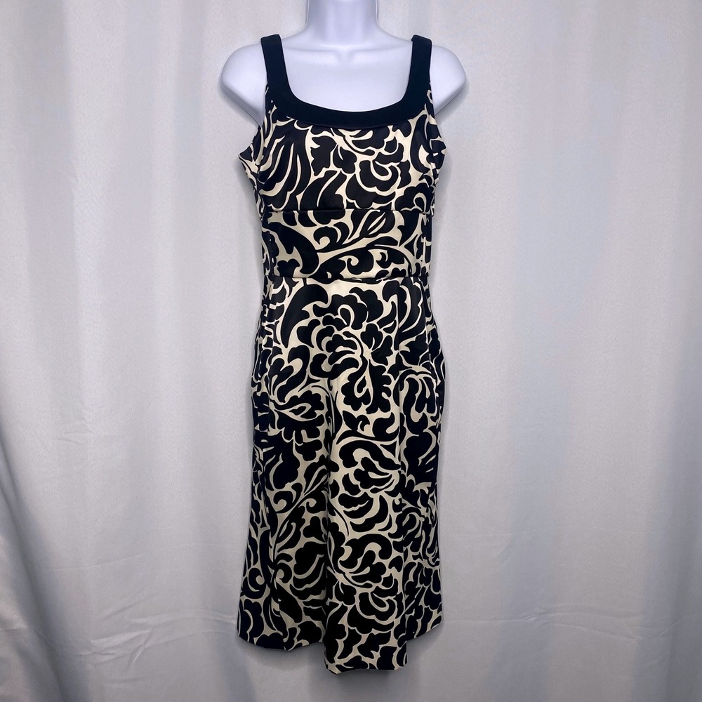 Donna Ricco Womens Black Cream Floral Scroll Sheath Dress Size 4 Cocktail Party
